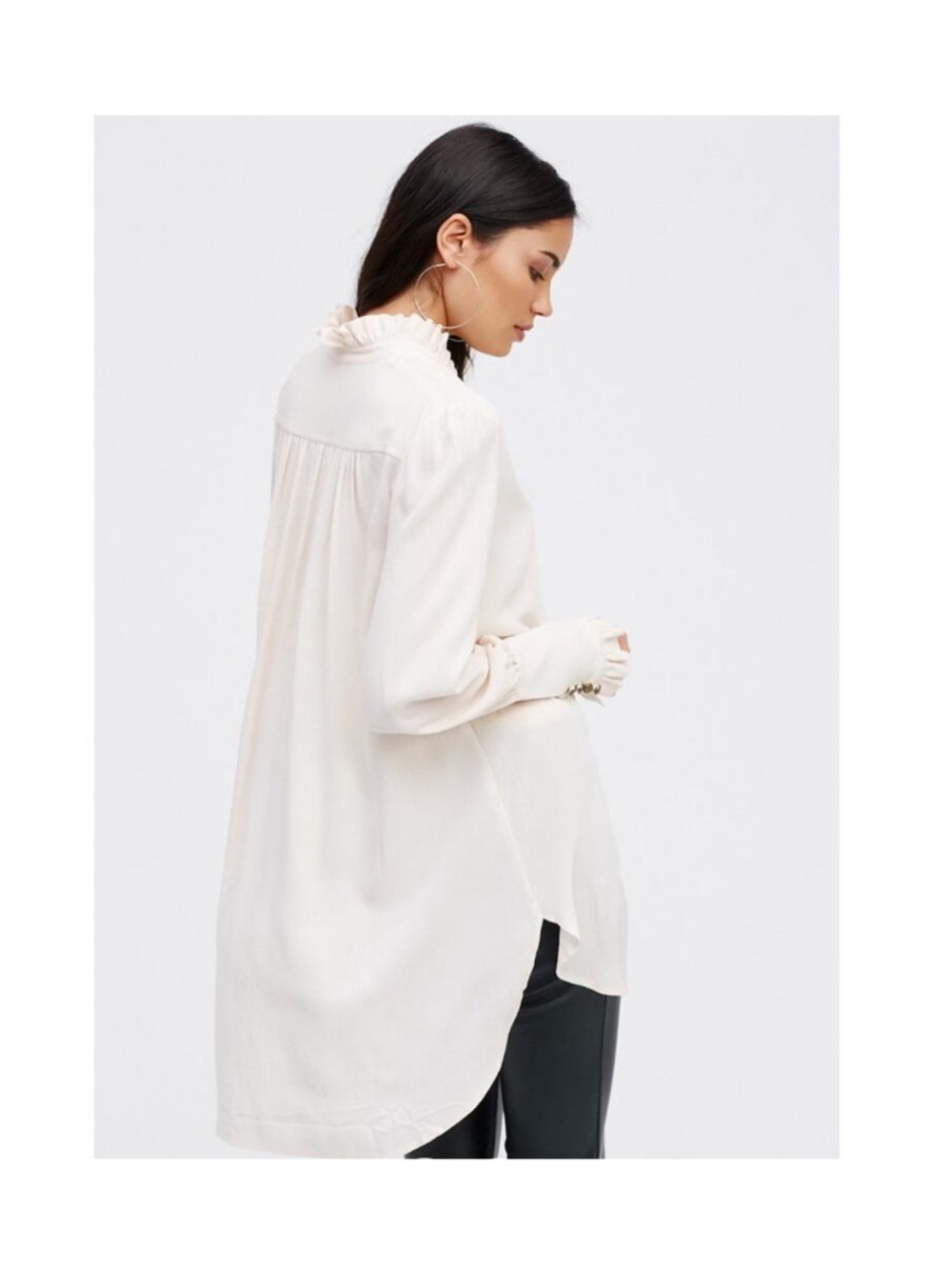 Free People Romantic Victorian Ivory Ruffle-Cuff Neck Button Down Shirt Small